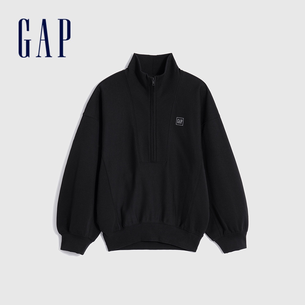 Gap 女裝 Logo立領大學T 空氣三明治系列-黑色(811196)