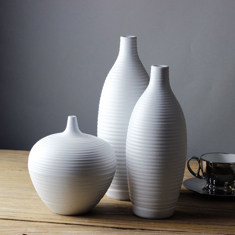 粗陶白瓷 幹花 花瓶 簡約 現代 白色 插花 家居 客廳 裝飾品 陶瓷 擺件 小花器