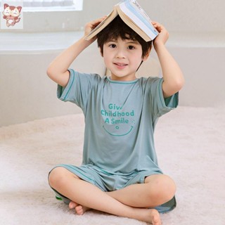 ✨✨小花貓童裝 男童睡衣 男童居家兒童睡衣莫代爾夏季薄款男童中大童家居服短袖套裝男孩休閑空調服