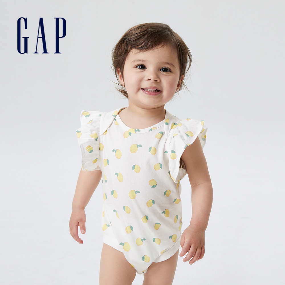 Gap 嬰兒裝 純棉印花圓領短袖包屁衣 布萊納系列-檸檬印花(668104)