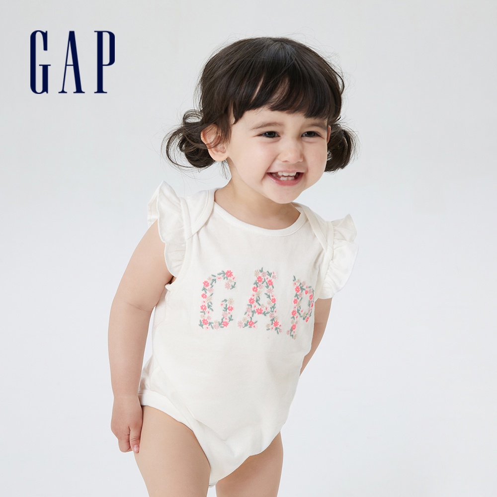 Gap 嬰兒裝 Logo刺繡短袖包屁衣 布萊納系列-白色(669239)