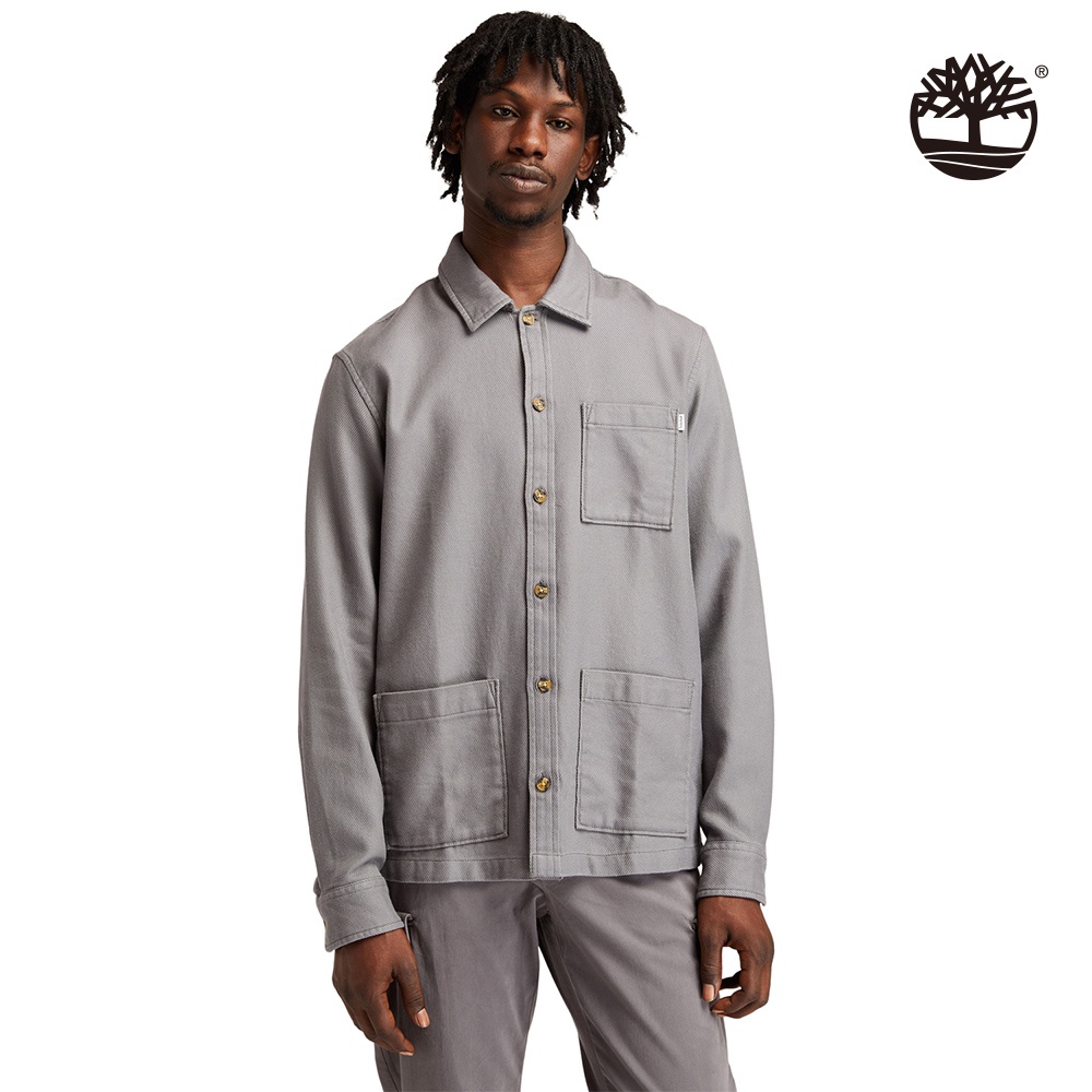 Timberland 男款岩灰色有機棉胸前口袋襯衫外套|A43R2033