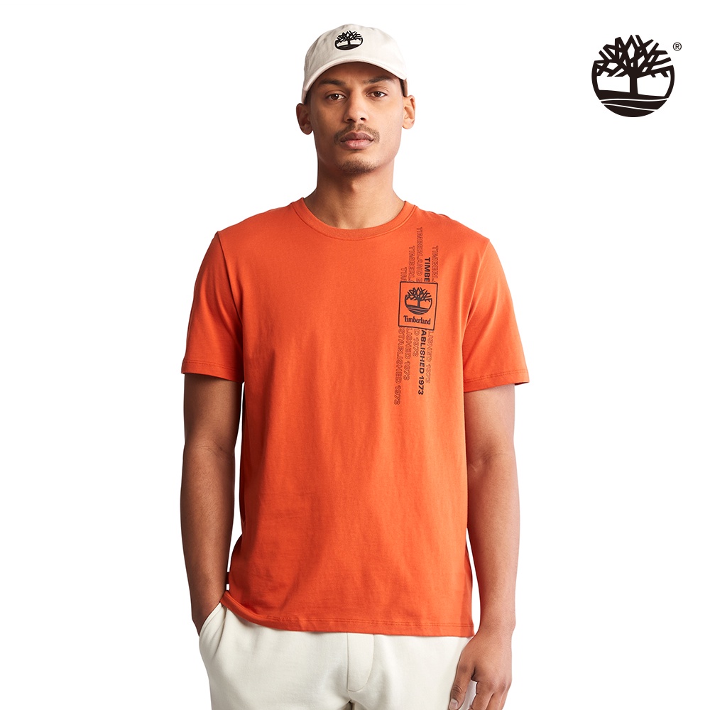 Timberland 男款磚橘色有機棉背面圖案短袖T恤|A27KSCL7