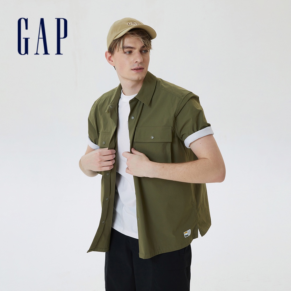 Gap 男裝 Logo短袖襯衫-軍綠色(663416)