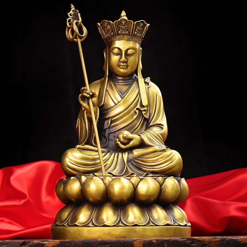 □純銅地藏王佛像 家居佛堂供奉金屬手工藝品擺件 地藏菩薩坐像大號結緣