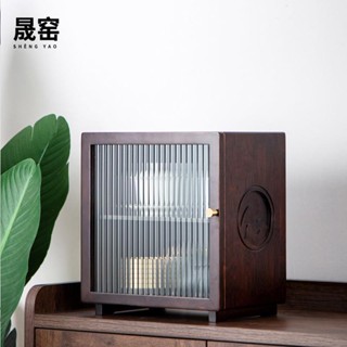 【日式餐邊櫃 收納櫃 小型儲物櫃 廚房收納】晟窯胡桃木桌面小型開門式收納櫃儲物櫃家用茶室茶具防塵櫃置物架