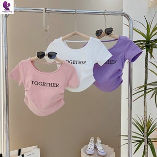 女童短款上衣 修身上衣 女童夏季韓版不規則洋氣修身短袖t恤2023新款韓版兒童百搭上衣