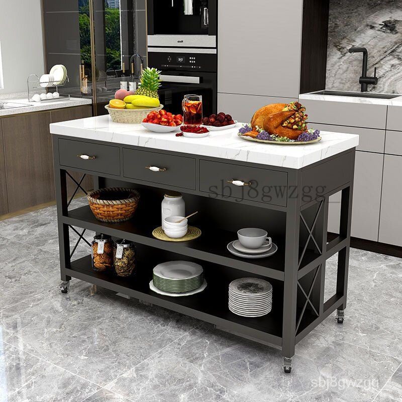 北歐風廚房櫥櫃可移動餐邊櫃帶輪多功能中島臺料理臺抽拉式儲物櫃