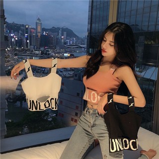 【臺灣出貨】字母無袖冰絲小背心 女裝 性感吊帶冰絲T恤 夏季薄款鏤空針織打底