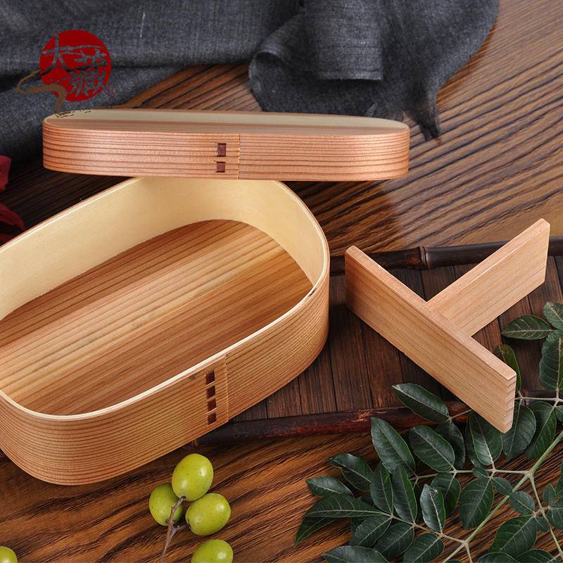 【台灣特惠】四方白色單層便當盒 便攜式木飯盒 實木飯盒 日式料理餐盒 木製餐具
