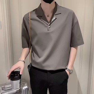 冰絲短袖polo衫 男士短袖t恤 夏季冰絲襯衫 男裝 新款衣服 高階感V領polo衫 薄款五分短袖polo衫