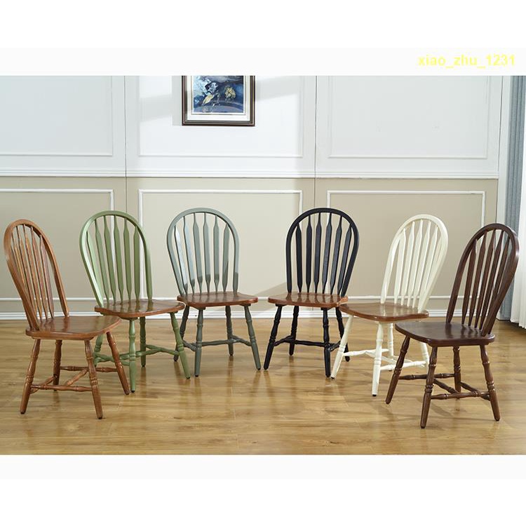 《免運/現貨》▧美式橡木溫莎椅Vintage中古實木椅子靠背椅復古餐椅家用咖啡廳