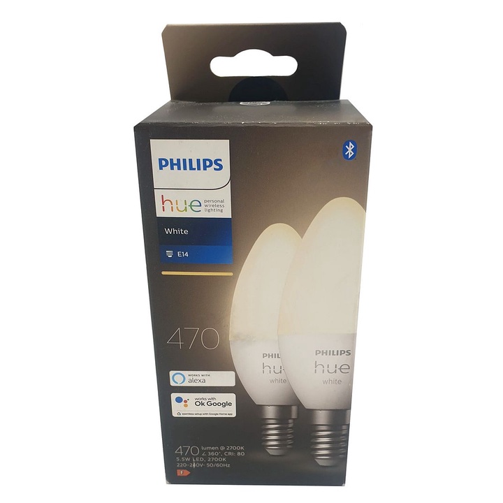 飛利浦 Philips Hue 暖白光 5.5W E14 (470lm) LED智慧型蠟燭燈泡 (2入組)(平行進口)