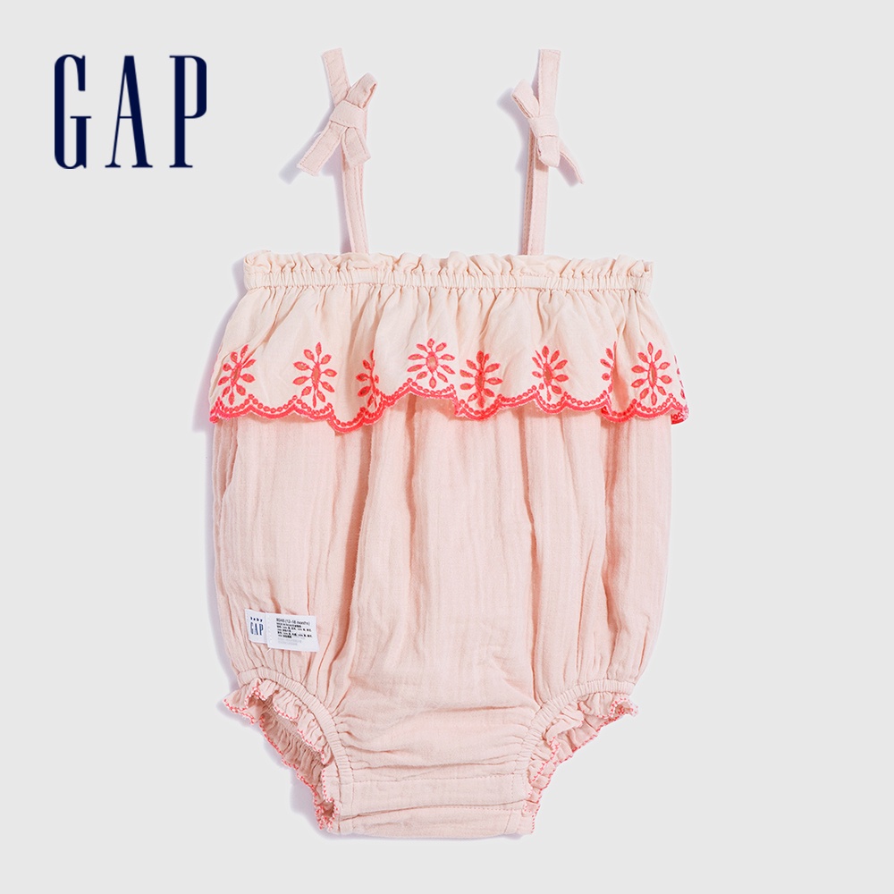 Gap 嬰兒裝 純棉荷葉邊吊帶包屁衣-粉色(669210)