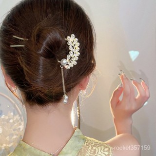 超僊氣質珍珠流蘇髮簪女現代簡約簪子古風步搖髮釵子u型髮卡髮夾髮簪 髮夾 髮梳 插梳 絲巾 胸針 別針 時尚 精品 配飾批