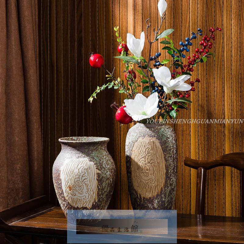 免運 破損包賠 花器 桌面花盆 手工陶罐粗陶花瓶設計師擺件復古中式客廳居家裝飾高級感陶瓷花器