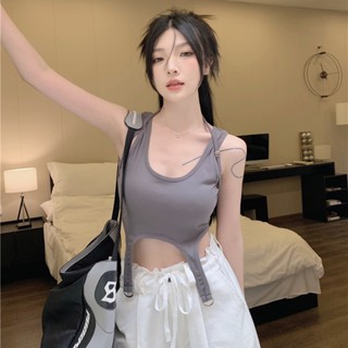 辣妹吊帶歐美風✨辣妹設計感吊帶背心女裝夏季2023新款不規則短款露臍外穿抹胸上衣