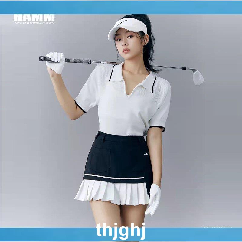 【過兒】韓國高爾夫球服裝 女套裝 高爾夫套裝 高爾夫短裙 財閥千金範高爾夫套裝 女裙 白色冰絲短袖 golf速乾百褶短裙