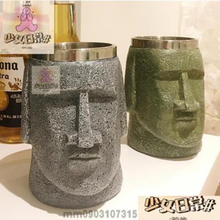 臺灣出貨 限時下殺 摩艾杯子 創意花器 摩艾石人像杯子 復活島石像人杯 不鏽鋼開瓶器啤酒杯