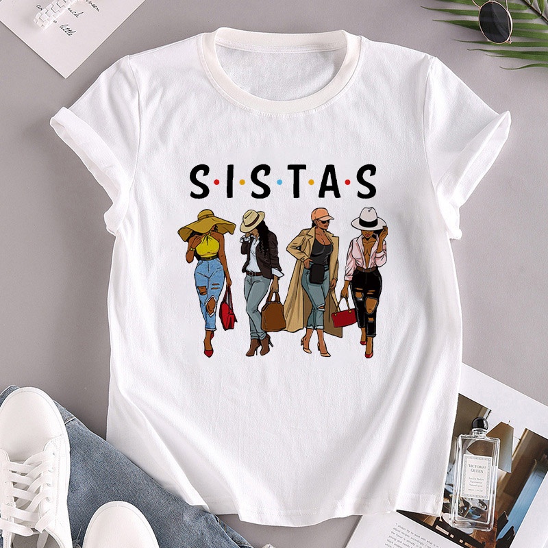 【23ʕ ᵔᴥᵔ ʔ熱賣】Sistas T shirt 時尚潮流黑人女孩姐妹裝T恤夏休閑大碼女裝衣服