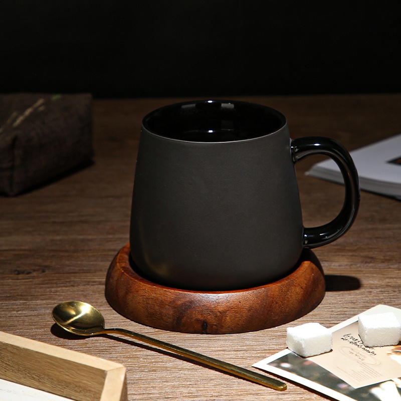 歐式 陶瓷 黑色 啞光 大容量 馬克杯子 簡約 磨砂 咖啡杯 帶 勺 辦公室 水杯 大容量杯子 磨砂陶瓷杯