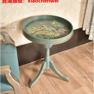 殺價 新品 低價 優惠美式實木小茶幾 彩繪角幾客廳沙發邊幾小戶型圓桌子手繪復古家具