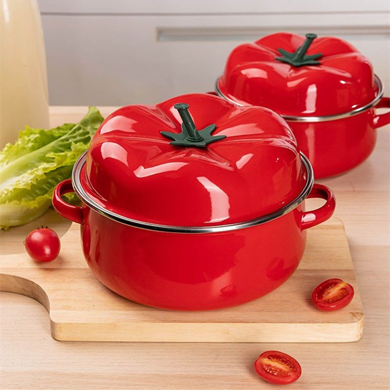 家用鍋 西紅柿鍋 搪瓷湯鍋  1.5L2L4L平底燉鍋 火鍋 泡麵碗 可加熱鍋