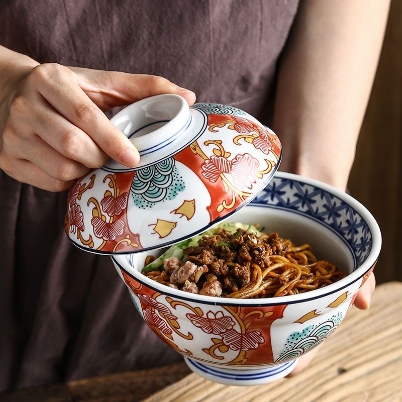 陶瓷碗 日式碗 日式陶瓷碗 日式拉麵碗 日式泡麵碗 泡麵碗 日式陶瓷碗具帶蓋號湯碗面碗家用創意燉盅碗蒸蛋碗米飯碗