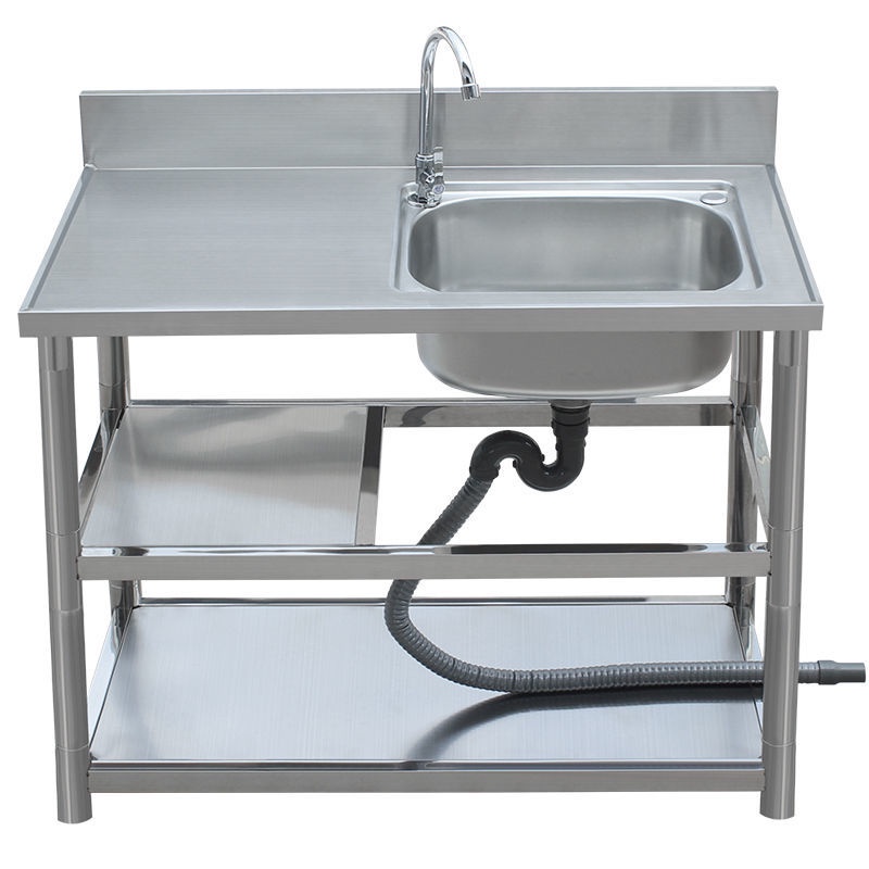 出租房洗菜盆落地簡易不銹鋼水槽單槽臺面一體洗碗池帶支架工作臺