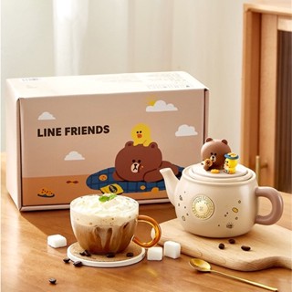 期間限定｜LINE FRIENDS 限量茶壺禮盒套裝 熊大 莎莉 陶瓷茶具 水壺 收藏品 大容量喝水功夫茶壺專用創意