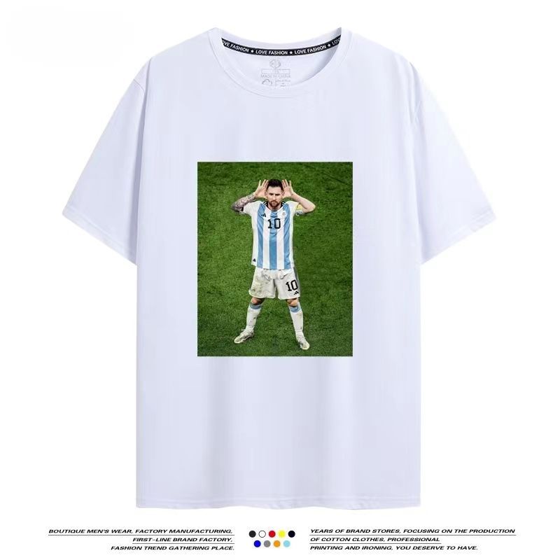 趣味短袖衣服世界杯冠軍梅西發飆撫耳慶祝T恤阿根廷文化衫賽后