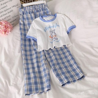 GP實拍 寬鬆顯瘦 夏天衣服 t恤女 短闆上衣 流行衣服女單件/套裝夏韓版休閒闊腿褲洋氣可鹽可甜時尚T恤減齡顯瘦兩件套