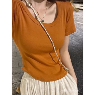 GP實拍 短袖女韓版 t恤女 女生 t恤 短袖上衣 流行衣服女修身型顯身材U領短袖2023新款韓版百搭純色內搭簡約風T