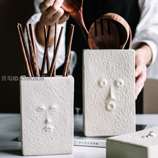 熱賣免運❤️☸筷子瀝水架☸熱賣 陶瓷裝筷子筒家用多功能北歐桌面廚房新穎創意表情擺件筷子簍收納