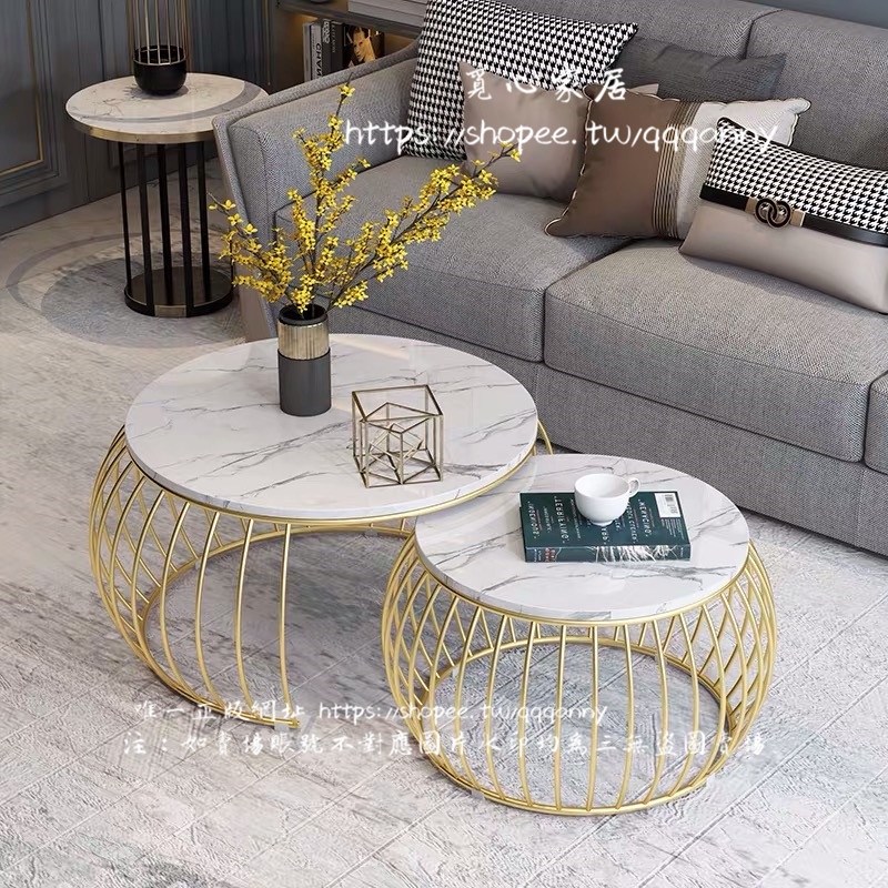 &lt;覓心家居&gt;輕奢創意大理石組合子母折疊沙發茶盤客廳圓形個性雙層金屬小邊幾