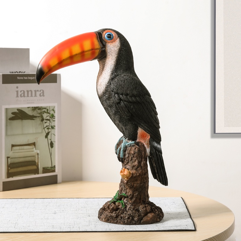 居家擺件 仿真鸚鵡擺件北歐客廳書柜玄關電視柜裝飾品大嘴鳥模型創意工藝品