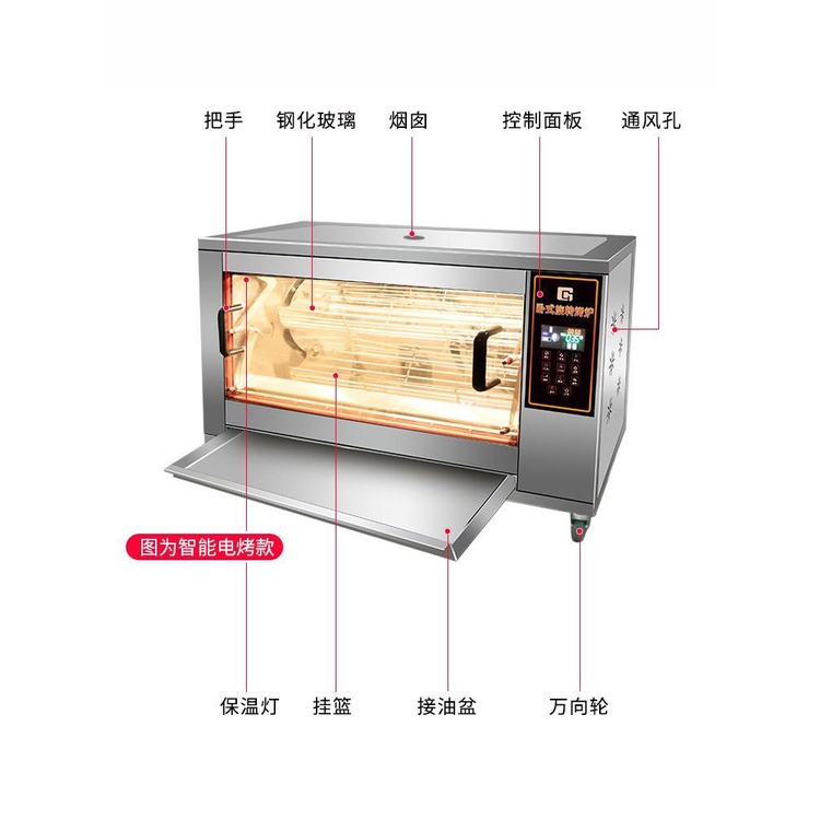 【臺灣專供】全自動臥式旋轉烤雞爐商用電熱燃氣電烤雞架烤禽箱紅薯烤箱大容量