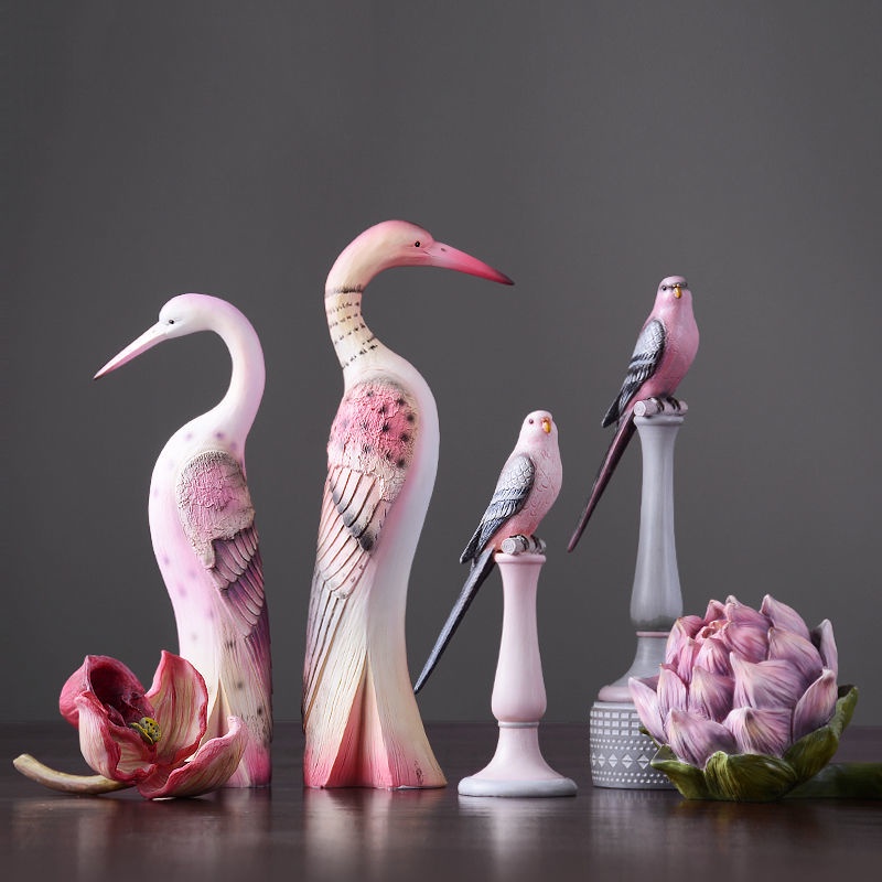 【威森摆件】現代簡約創意仙鶴鸚鵡動物擺件工藝品客廳樣板間桌面裝飾品擺設*a0290612
