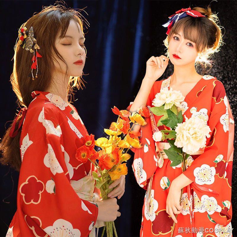 cosplay 服裝 神明少女COS和服 影樓個人寫真主題拍照服裝 日系復古紅色櫻花和服 日系日式甜美和服 cos