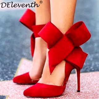 DEleventh Bowknot woman shoes 歐美尖頭蝴蝶結高跟鞋女鞋大碼43