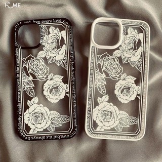 ins白玫瑰蘋果13/14ProMax手機殼iPhone11/12透明XRXS黑白邊78P女