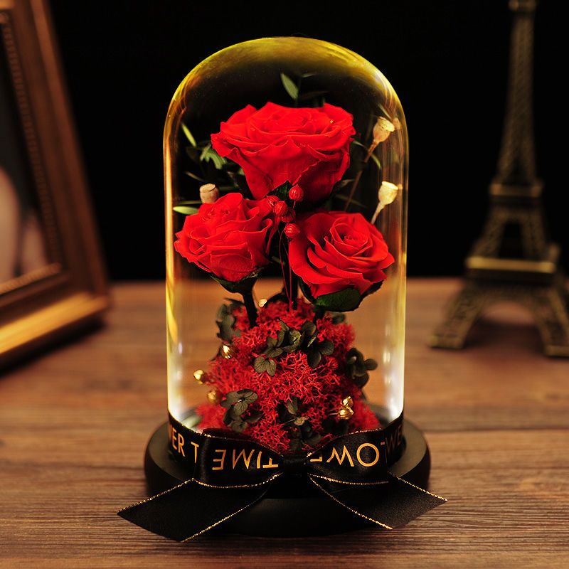永生花禮盒玻璃罩擺件康乃馨真玫瑰干花畢業生日情人節禮物送女友