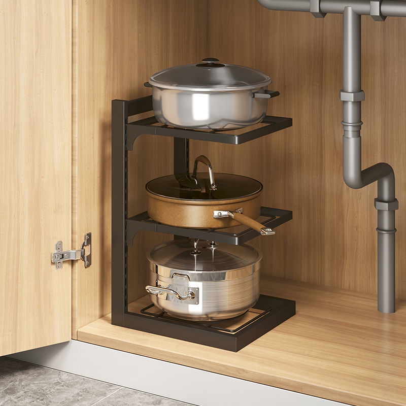 【熱銷】廚房置物架鍋架新款多層可調整放下水槽櫥櫃內牆角夾縫窄收納架子