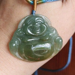 玉貴人…天然冰糯種彌勒佛雙彩翡翠玉墜項鍊，特價