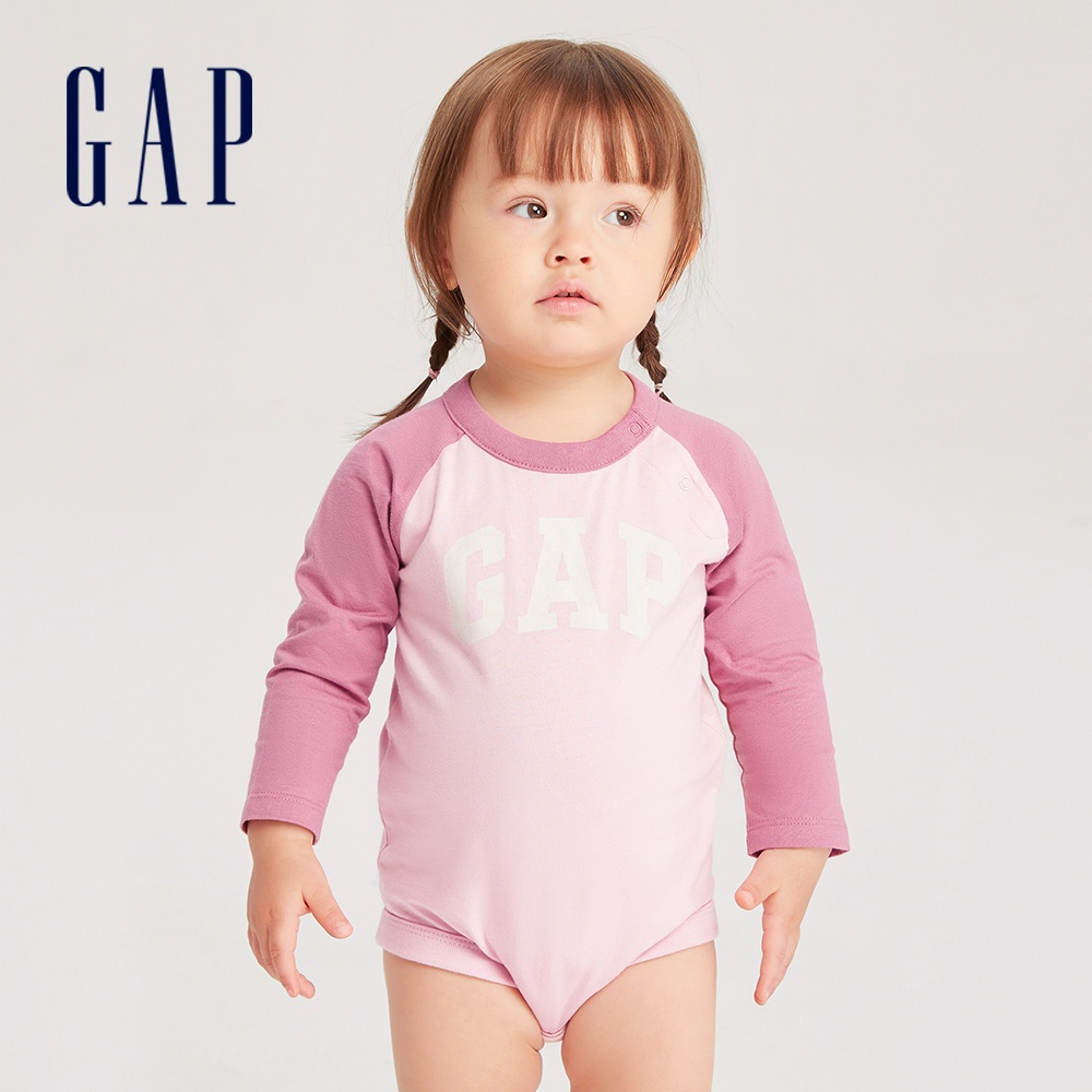 Gap 嬰兒裝 Logo純棉圓領長袖包屁衣-粉色(788641)