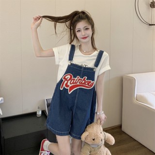 牛仔寬褲女 大尺碼牛仔褲 高腰短褲女 顯瘦短褲 韓版牛仔褲女 鹽系牛仔背帶短褲女夏季新款設計感小個子闊腿褲寬松日系褲子