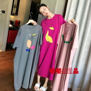 嘟嘟優品 75KG可穿大尺碼睡衣女 女裝 睡衣 睡衣連衣裙 睡裙女夏加長款過膝腳踝寬松大碼孕婦家居裙 可愛睡衣韓版很仙的