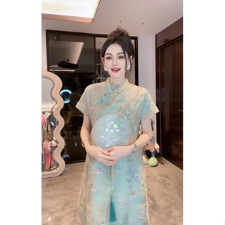 限定特賣改良旗袍年輕款高階氣質國際奢華大牌新中式女裝綠色連衣裙子夏季新品