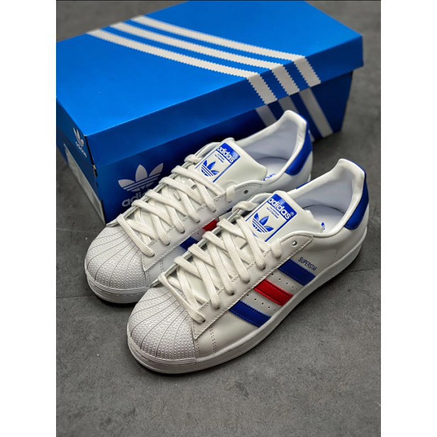 ADIDAS ORIGINALS SUPER STAR 紅藍白 白色 白底 藍標 經典款 貝殼頭 BB2246男女滑板鞋