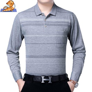 🔥【中老年男裝】排汗透氣長袖t恤翻領上衣 polo衫長袖 爸爸衣服POLO衫 男士上衣 成熟男裝上衣 秋季男士長袖襯衫